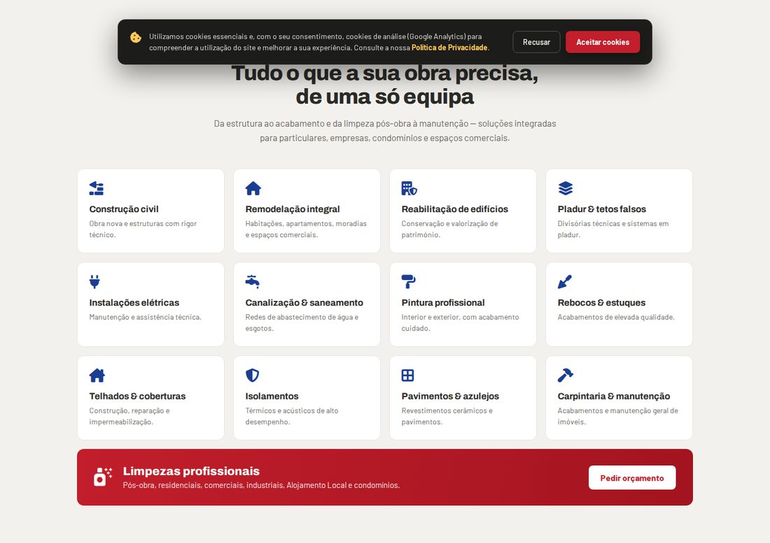 Portuguese-language version of the services section
