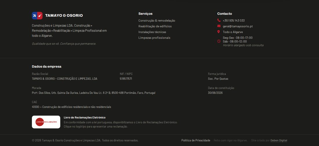 Website footer showing the Livro de Reclamações Eletrónico badge and link