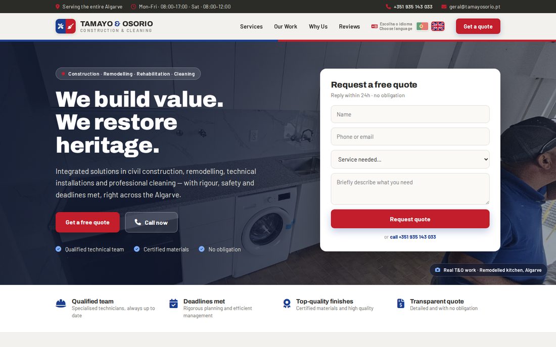English-language version of the homepage after the language toggle